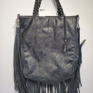 Urban Original Fringe Crossbody Purse Bag Faux Leather Black Zipper